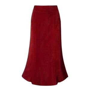 House of Bruar Red Needlecord Fluted Midi Skirt Lined UK 10 US 6 Corduroy